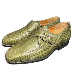 Giorgio Brutini Mens Rare Green Genuine Snake Skin Shoes Strap Square‎ Toe 10M